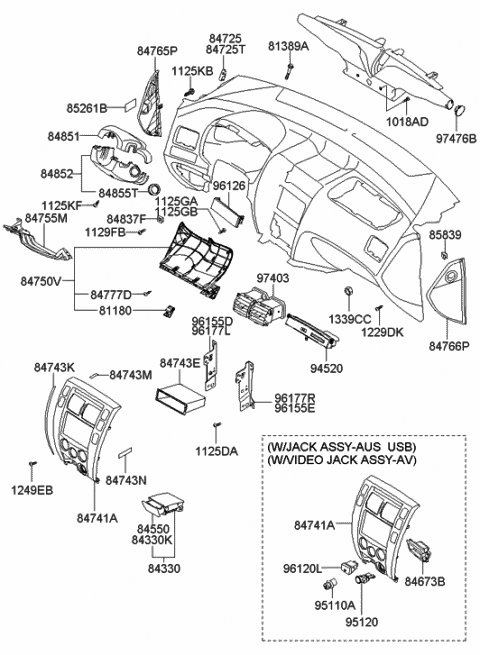 2009 Hyundai Tucson Bracket-Knee Bolster Reinforcement Diagram for 84755-2E400