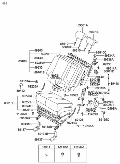 2009 Hyundai Tucson Rear Seat Back Armrest Assembly Diagram for 89900-2E000-G8B