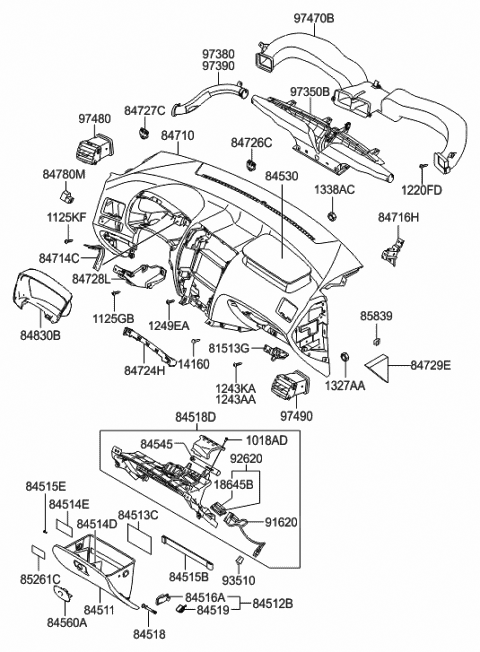2009 Hyundai Tucson Pad Assembly-Crash Pad Support Diagram for 84780-2E510