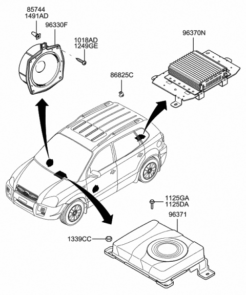 2009 Hyundai Tucson Subwoofer Speaker Assembly Diagram for 96380-2E000