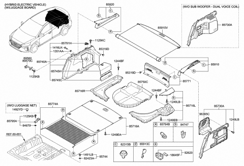 2018 Hyundai Ioniq Board Assembly-Luggage Covering Diagram for 85715-G2500-T9Y