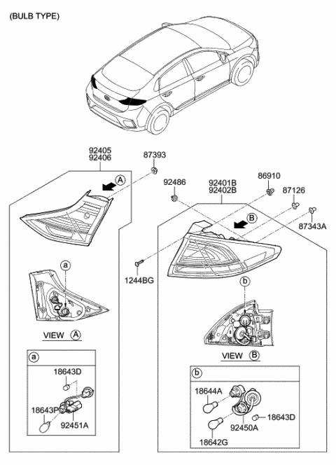 2019 Hyundai Ioniq Lamp Holder And Wiring, Interior, Rear Diagram for 92490-G2150