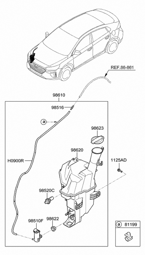 2019 Hyundai Ioniq Front Windshield Washer Motor & Pump Assembly Diagram for 98510-G2000