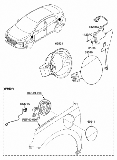 Genuine Hyundai 69513-2L200 Fuel Filler Housing Assembly Genuine Hyundai 69513-2L200 Fuel Filler Housing Assembly