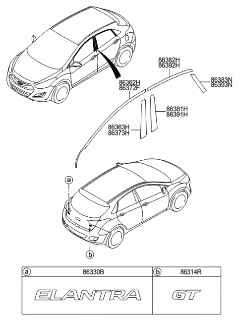 2016 Hyundai Elantra GT Tape-Rear Door Black Rear,RH Diagram for 86393-A5000