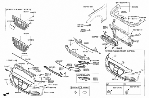 2019 Hyundai Genesis G80 Radiator Grille Assembly Diagram for 86350-B1740