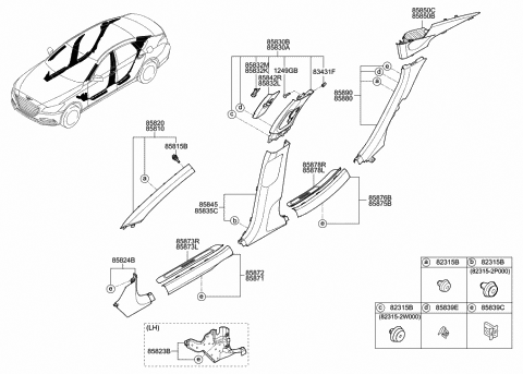 2017 Hyundai Genesis G80 Cover Assembly-Height Adjuster,LH Diagram for 85833-B1000-SG2