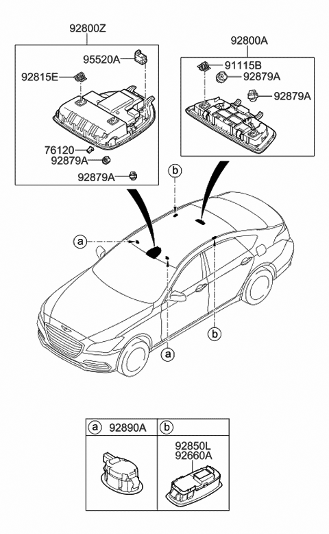 2020 Hyundai Genesis G80 Room Lamp Assembly Diagram for 92850-B1010-SG2
