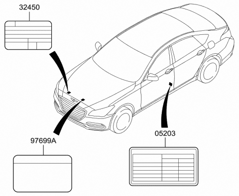 2019 Hyundai Genesis G80 Label-Tire Pressure Diagram for 05203-B1570