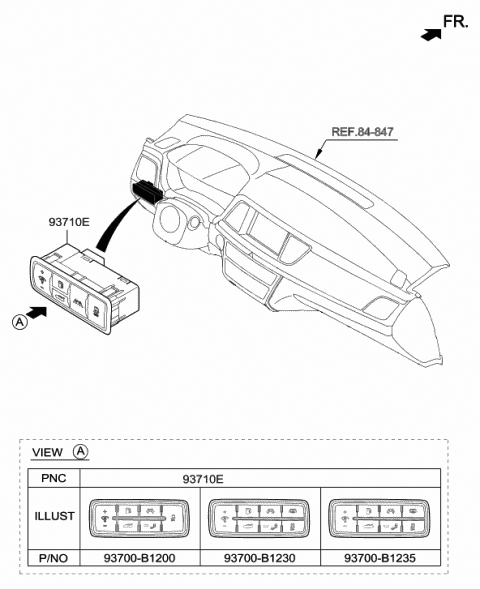 2017 Hyundai Genesis G80 Switch Assembly-Side Crash Pad Diagram for 93700-B1070-WYB