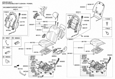 2019 Hyundai Genesis G80 Front Driver Side Seat Back Covering Diagram for 88360-B1500-PPS