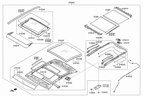 2018 Hyundai Genesis G80 Panorama Roof Frame Assembly Diagram for 81610-B1100