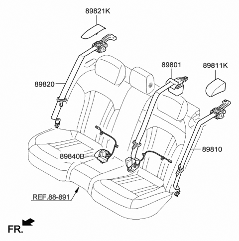 2020 Hyundai Genesis G80 Rear Center Seat Belt Assembly Diagram for 89850-B1550-NNR