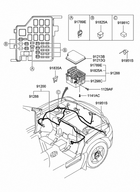 2003 Hyundai Santa Fe Upper Cover-U/H Junction Box Diagram for 91213-26000