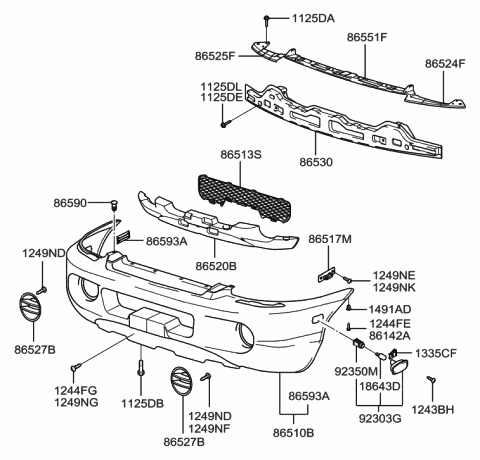 2001 Hyundai Santa Fe Mesh-Front Bumper Air Intake Hole Diagram for 86513-26910