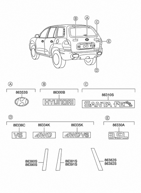 2002 Hyundai Santa Fe Emblem Diagram for 86333-26900