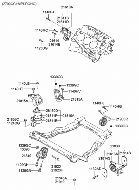 Engine Transaxle Mounting 2003 Hyundai Santa Fe