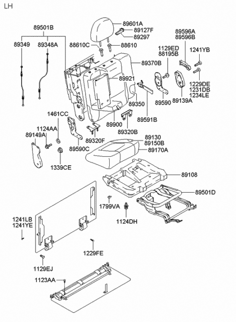 2003 Hyundai Santa Fe Rear Seat Back Armrest Assembly Diagram for 89910-26550-SPG