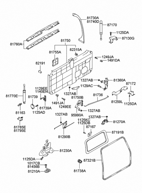 2006 Hyundai Santa Fe Bumper-TAILGATE Body Side Guide Diagram for 81739-26000