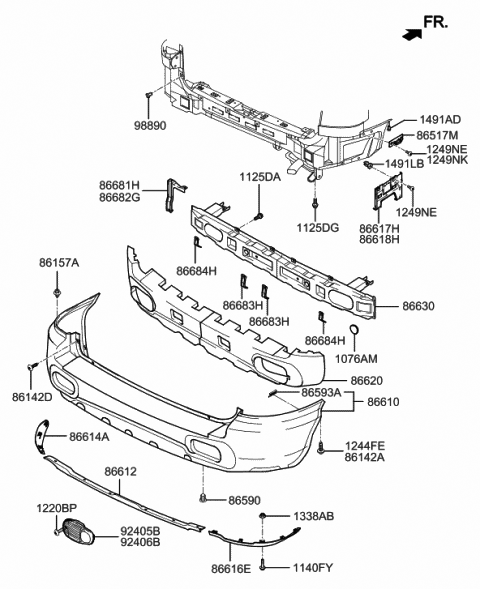 2000 Hyundai Santa Fe Bracket-Rear Bumper Lower Support Diagram for 86682-26000