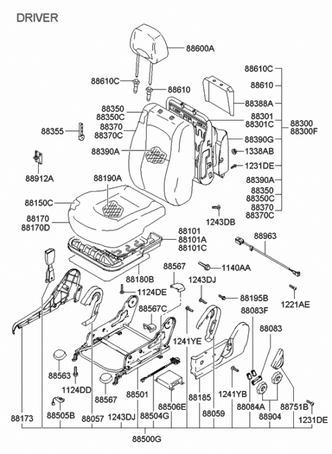 2003 Hyundai Santa Fe Heater-Front Seat Back Diagram for 88390-26060