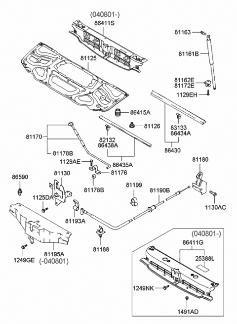 2003 Hyundai Santa Fe Strip Assembly-Hood Seal Diagram for 86435-26000