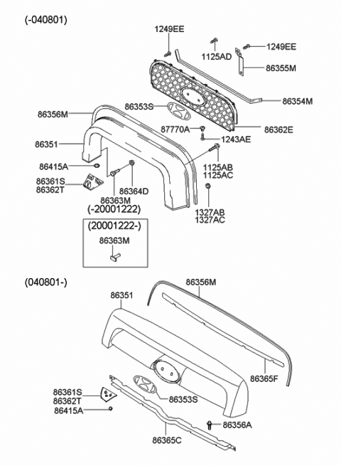 2006 Hyundai Santa Fe Radiator Grille Mesh Diagram for 86352-26900