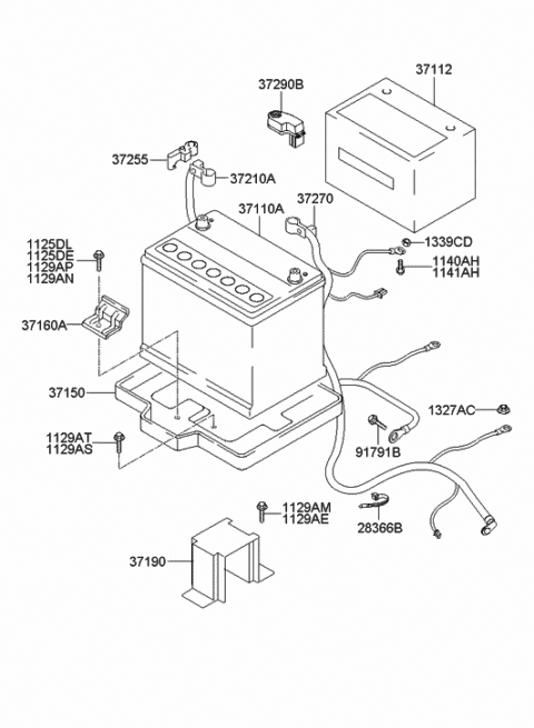 2000 Hyundai Santa Fe Bracket-Battery Mounting "B" Diagram for 37191-26300