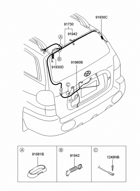 2001 Hyundai Santa Fe Wiring Assembly-Tail Gate Extension Diagram for 91900-26010