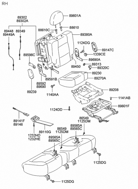 2005 Hyundai Santa Fe Hanger Assembly-Rear Seat Cushion Diagram for 89141-26000