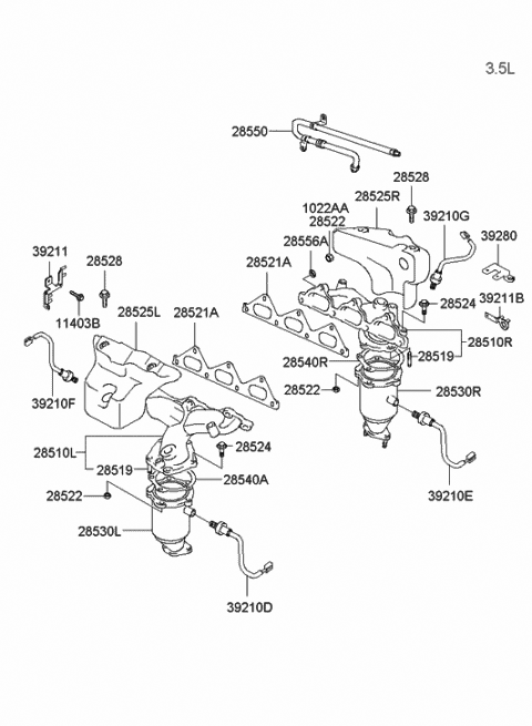 2005 Hyundai Santa Fe Gasket-Catalyst Case,RH Diagram for 28535-39900