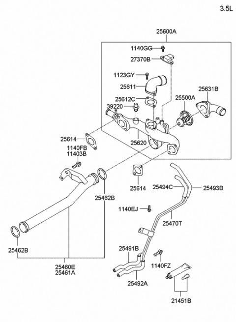 2006 Hyundai Santa Fe Pipe Assembly-Coolant Diagram for 25461-35701