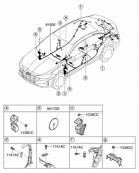 2019 Hyundai Elantra Wiring Assembly-Floor Diagram for 91520-F3090