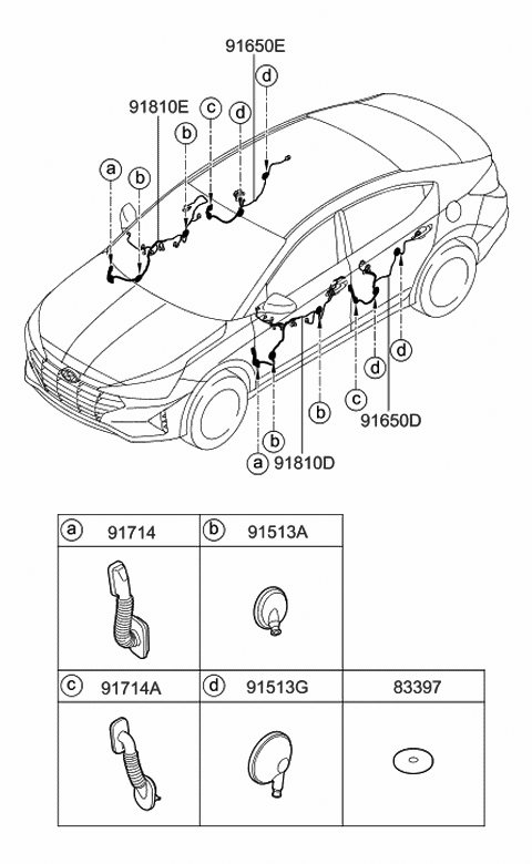 2019 Hyundai Elantra Wiring Assembly-FR Dr(Driver) Diagram for 91605-F3700