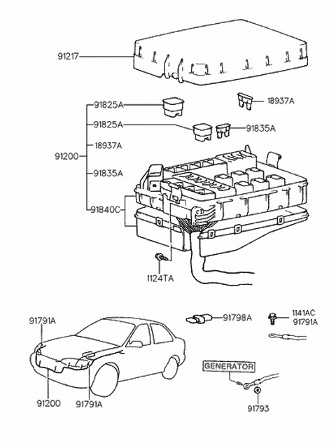 1994 Hyundai Accent Cover-Relay & Fuse Box,Upper Diagram for 91212-22101