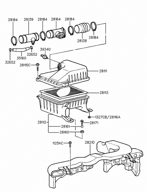 1997 Hyundai Accent Air Cleaner Filter Diagram for 28113-22051