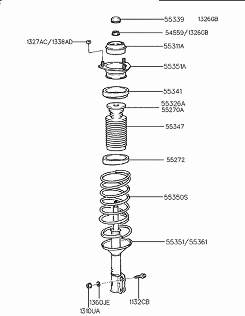 1994 Hyundai Accent Rear Left-Hand Shock Absorber Assembly Diagram for 55351-22000