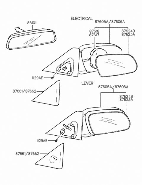 1999 Hyundai Accent Mirror Assembly-Rear View Inside Diagram for 85101-22250