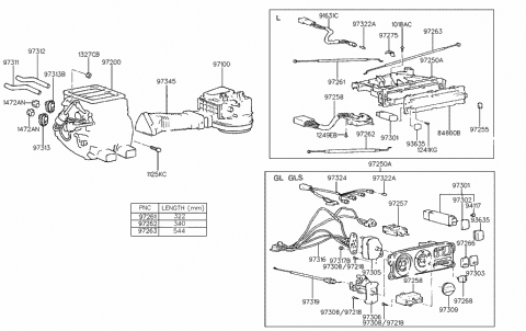 1997 Hyundai Accent Heater Control Socket Assembly Diagram for 97261-22101