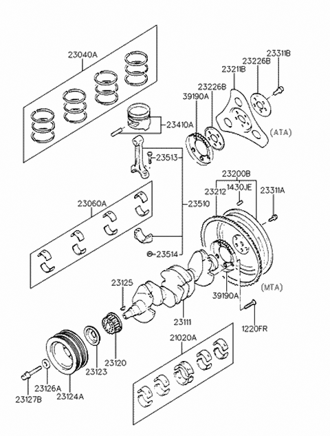 1998 Hyundai Accent Piston & Pin Assembly Diagram for 23410-26918