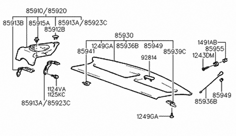 1998 Hyundai Accent Reinforcement-Cover Shelf Side Front Diagram for 85914-22400