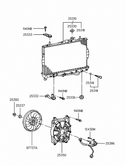 1997 Hyundai Accent Radiator Assembly Diagram for 25310-22170