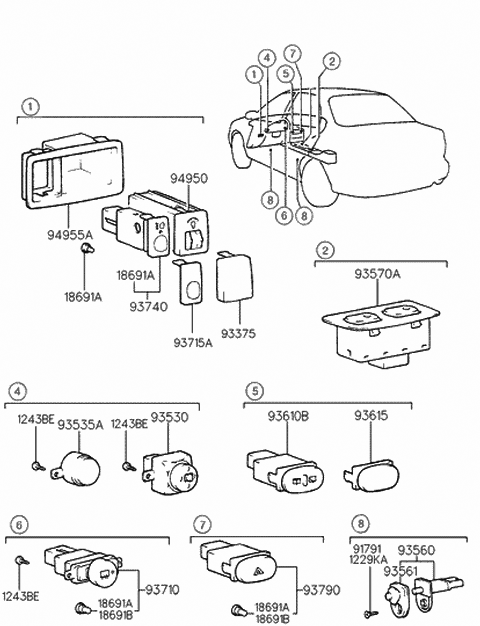 1999 Hyundai Accent Switch Assembly-Front Fog Lamp Diagram for 93730-22100