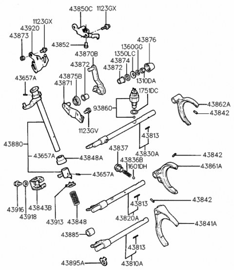 1998 Hyundai Accent Lever Assembly-Reverse Shift Diagram for 43850-22611