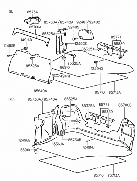 1997 Hyundai Accent Trim Assembly-Luggage Side LH Diagram for 85730-22402-MC