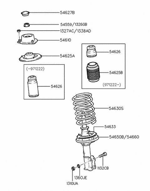 1998 Hyundai Accent Front Spring Pad,Lower Diagram for 54633-22000