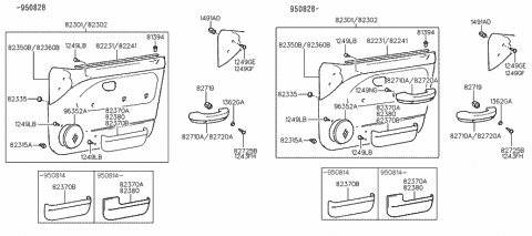1994 Hyundai Accent Panel Complete-Front Door Trim,RH Diagram for 82302-22131-TM