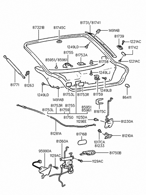 1995 Hyundai Accent RETAINER-Cylinder Lock Diagram for 81975-36000