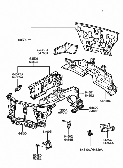 1998 Hyundai Accent Member Assembly-Front Side,RH Diagram for 64606-22301
