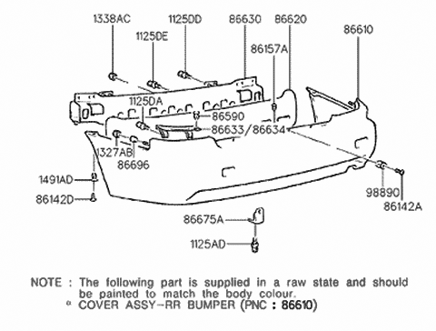 1996 Hyundai Accent Rail Assembly-Rear Bumper Diagram for 86630-22250